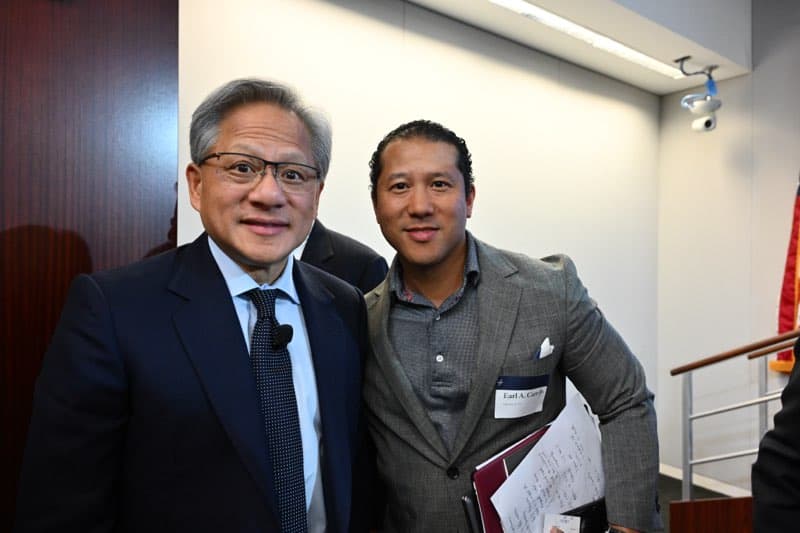CJPA's Founder, Earl Carr, with NVIDIA's CEO, Jensen Huang, at the Council on Foreign Relations in Washington, D.C.